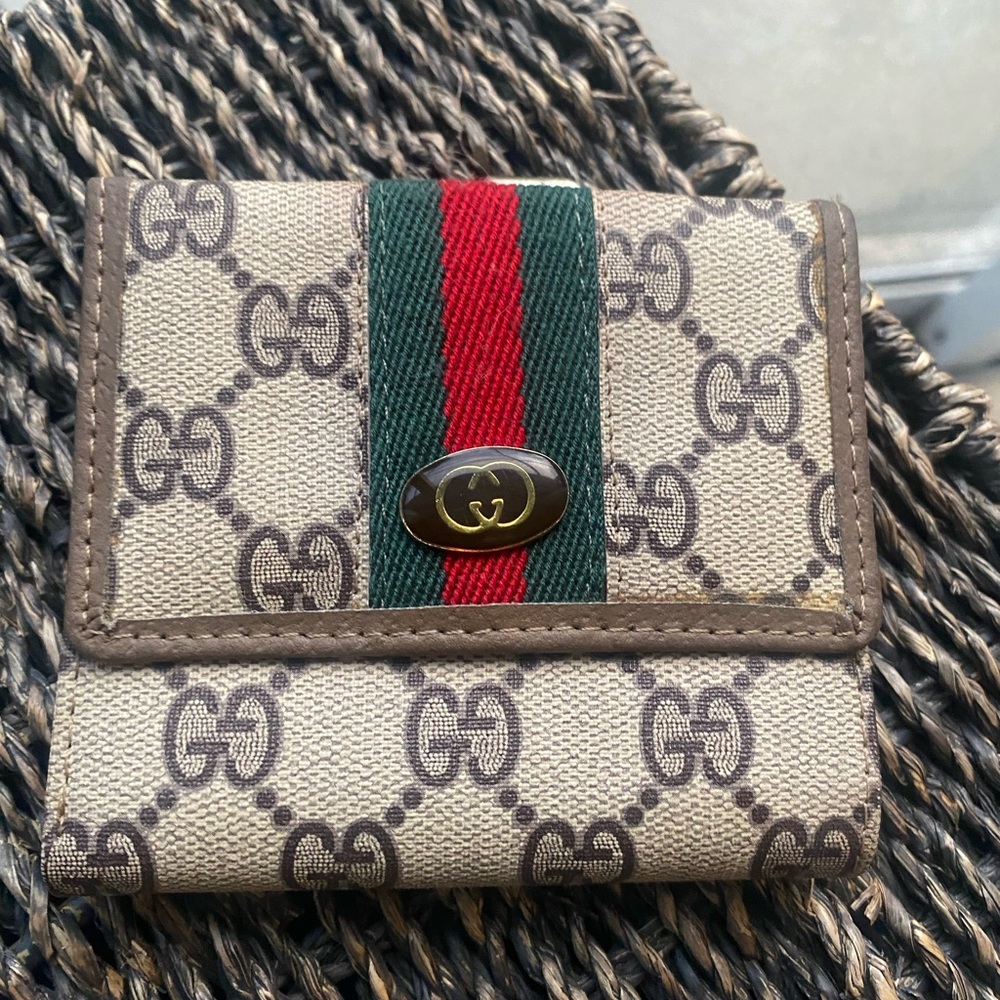 Gucci Monogram Wallet with Red and Green Stripe